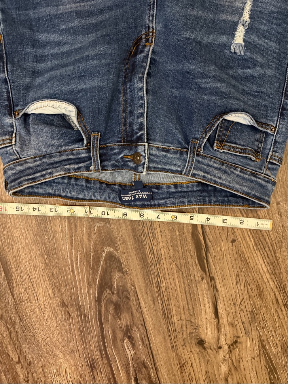 Wax Jean Los Angeles Distressed Skinny Raw Hem Jeans Size 16 Blue Denim - Picture 4 of 6